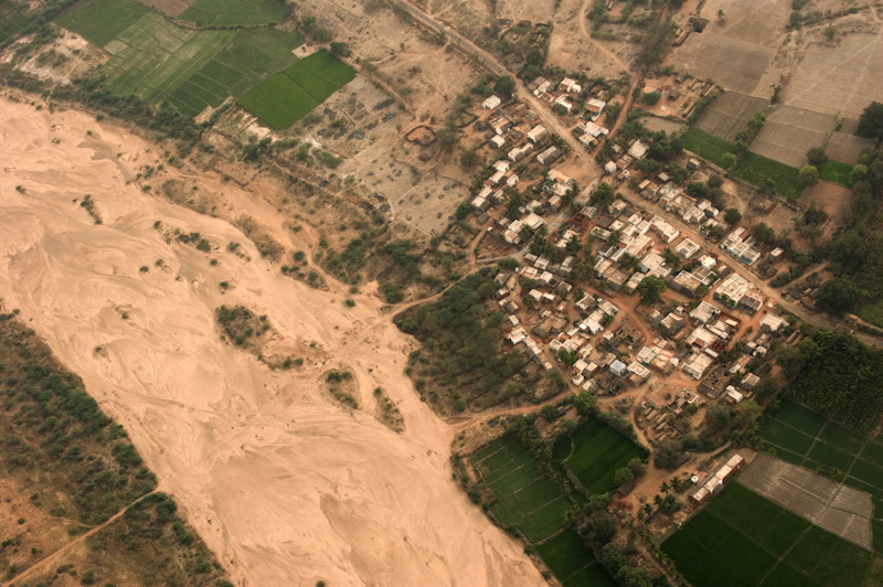 Town and a river
